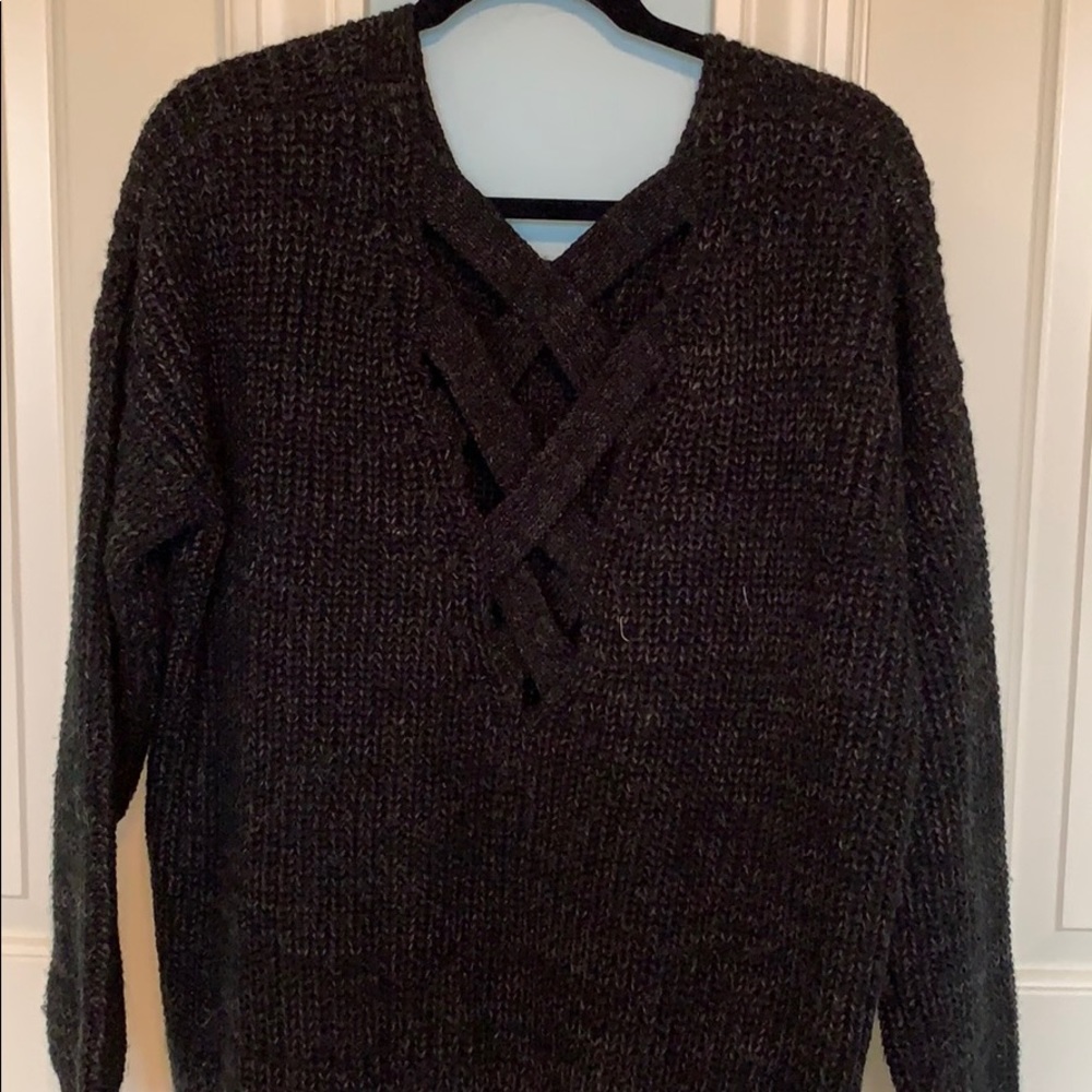 Black Criss Cross Cable Knit Sweater